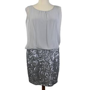 Calvin Klein Plus Size‎ 16 Sequin Swirl Dress Gray Silver Gala Feminine Mermaid